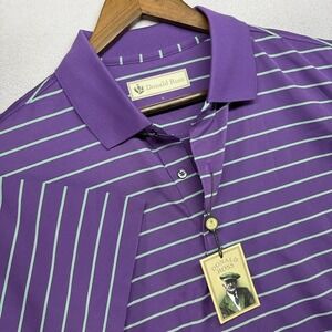 Donald Ross Polo Shirt Mens Large Purple Striped Sport Golf Shirt Polyester NEW